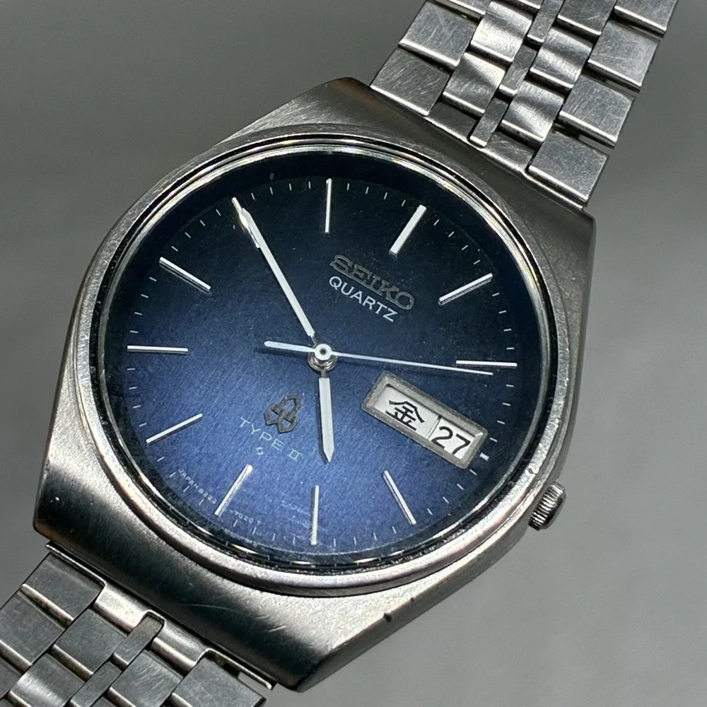 Vintage Seiko Type II 8223-701D Blue Dial Quartz Men's Watch 35mm - NEW CRYSTAL!